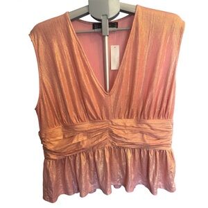 NY Collection Shimmery Peach V-Neck Sleeveless Peplum Top